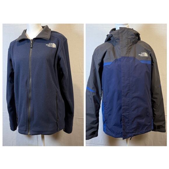 North Face Men’s 3-in-1 Jacket Small Navy Blue Gray Waterproof Shell & Fleece - Picture 1 of 12